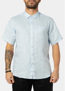 100% Linen Light Blue Classic Shirt w/ Short Sleeves