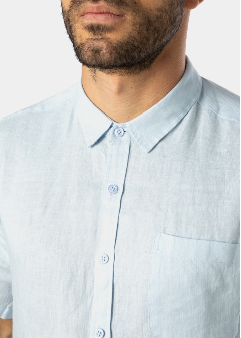 100% Linen Light Blue Classic Shirt w/ Short Sleeves