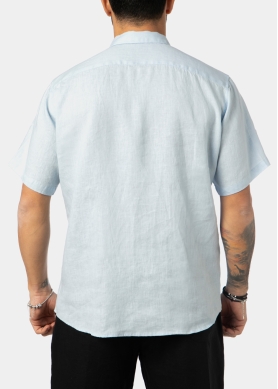 100% Linen Light Blue Classic Shirt w/ Short Sleeves