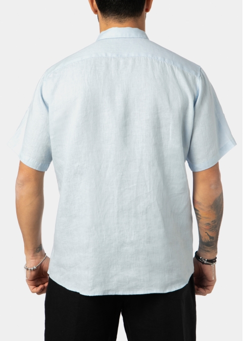 100% Linen Light Blue Classic Shirt w/ Short Sleeves