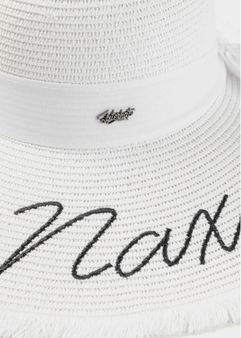 White "Naxos" Straw Hat w/ White Ribbon