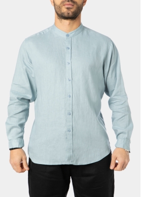 100% Linen Blue-Grey Mao Shirt 