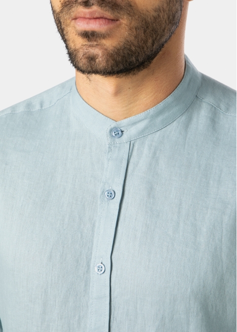 100% Linen Blue-Grey Mao Shirt 