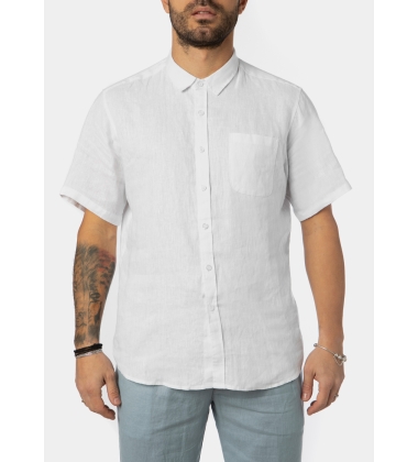 100% Linen White Classic Shirt w/ Short Sleeves