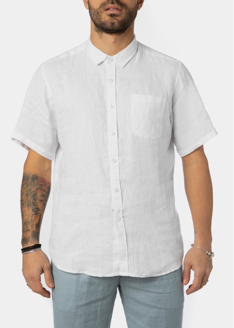 100% Linen White Classic Shirt w/ Short Sleeves