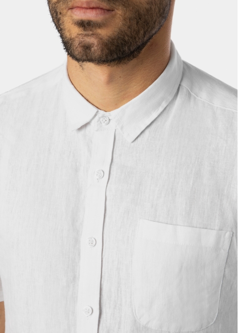 100% Linen White Classic Shirt w/ Short Sleeves