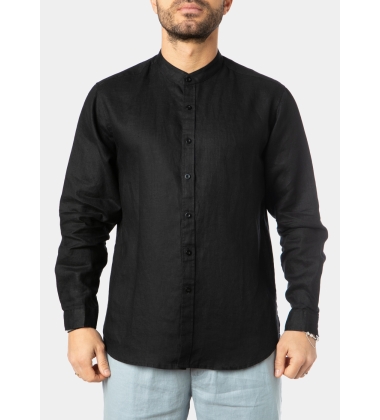 100% Linen Black Mao Shirt 