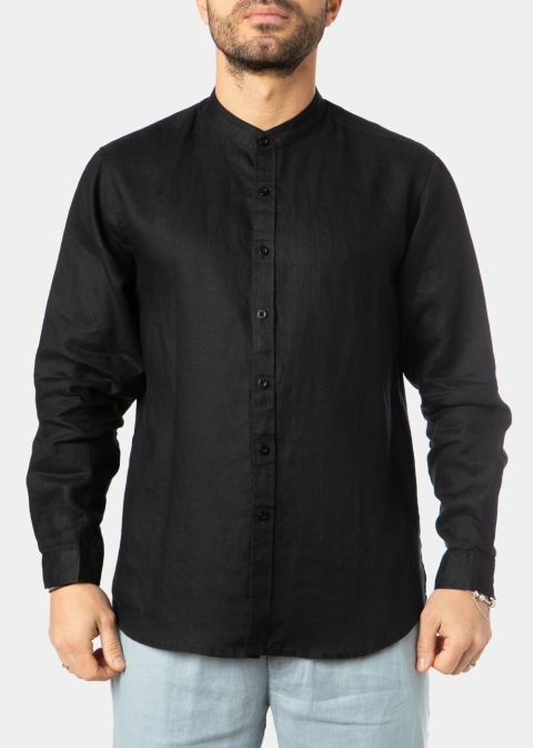 100% Linen Black Mao Shirt 