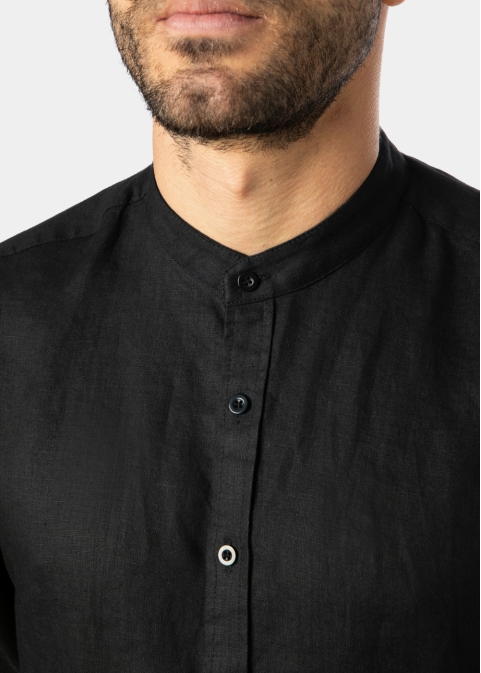 100% Linen Black Mao Shirt 