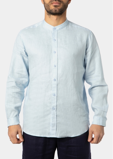 100% Linen Light Blue Mao Shirt 