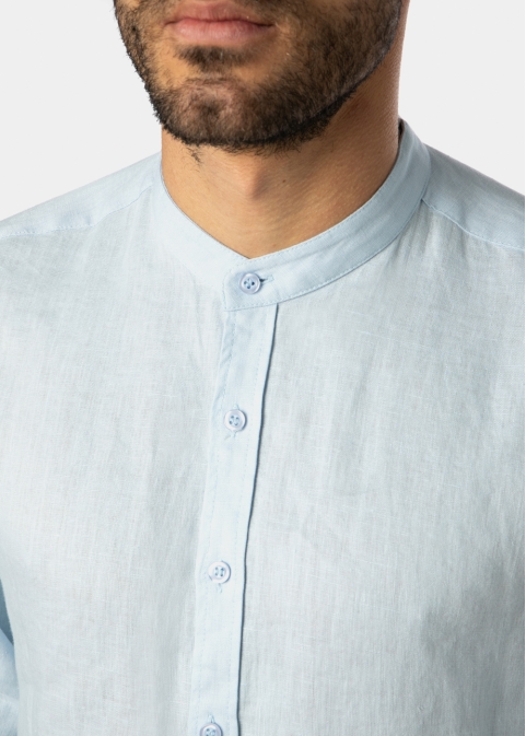 100% Linen Light Blue Mao Shirt 