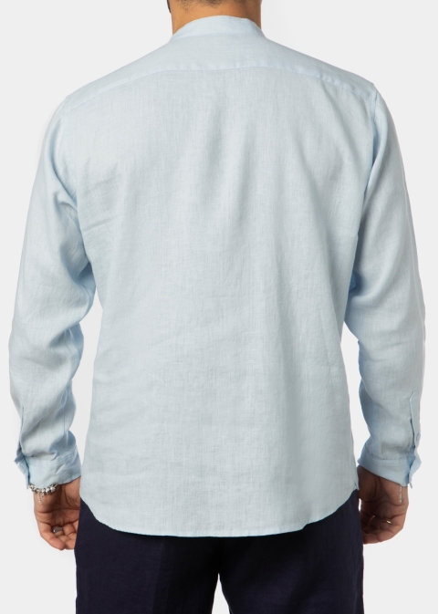 100% Linen Light Blue Mao Shirt 