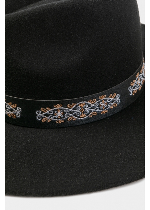 Black Winter Hat w/ Embroidered Hatband