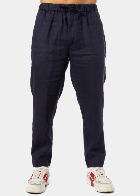 100% Linen Navy Blue Long Pants