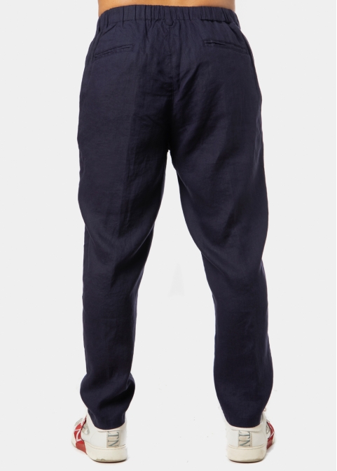 100% Linen Navy Blue Long Pants