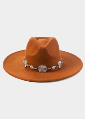 Brown Winter Hat w/ Silver Decorative Chain