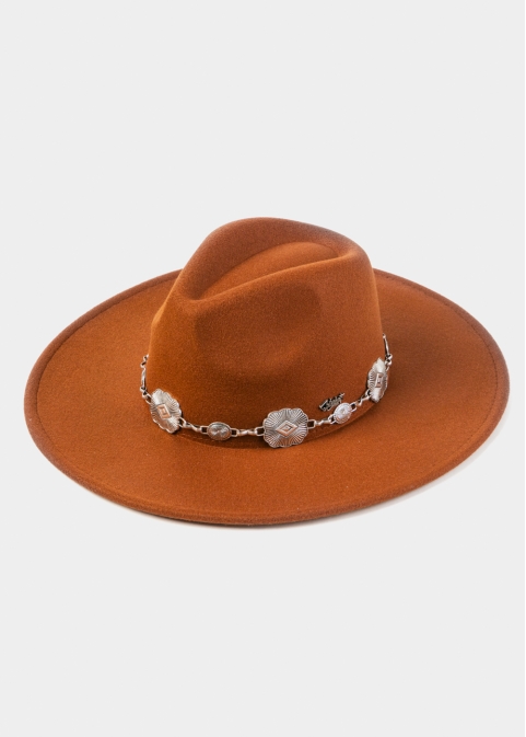 Brown Winter Hat w/ Silver Decorative Chain