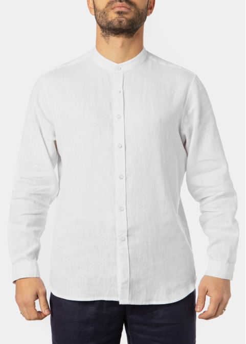 100% Linen White Mao Shirt 