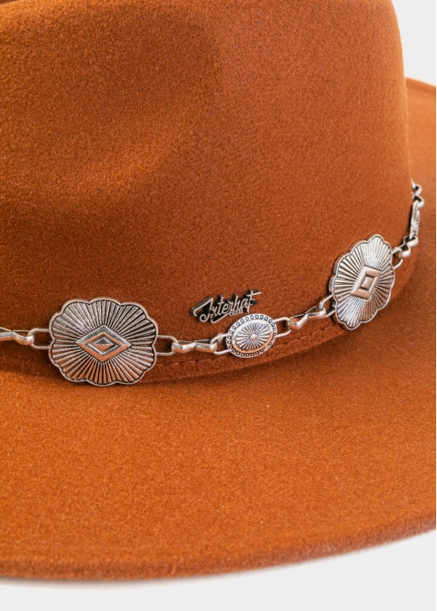 Brown Winter Hat w/ Silver Decorative Chain