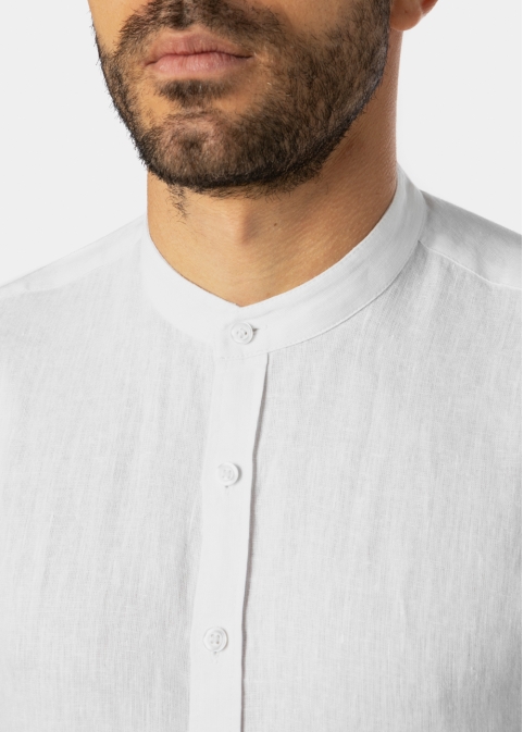 100% Linen White Mao Shirt 