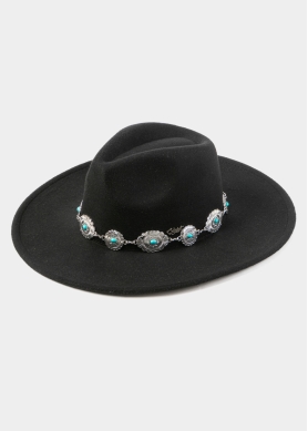 Black Winter Hat w/ Silver Decorative Chain