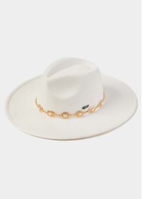 White Winter Hat w/ Gold Decorative Chain