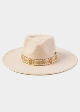Cream Winter Hat w/ Embroidered Hatband