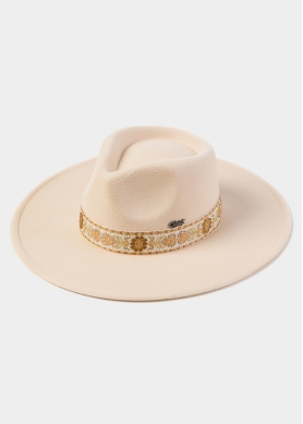 Cream Winter Hat w/ Embroidered Hatband