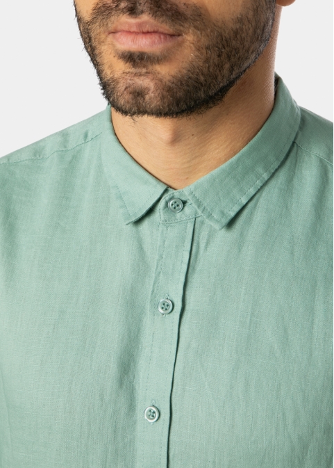 100% Linen Green Shirt 