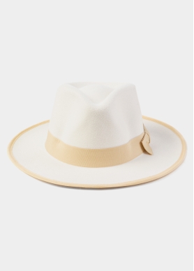 White Winter Hat w/ Beige Hatband