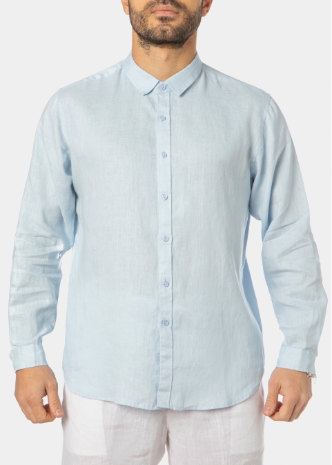 100% Linen Light Blue Shirt 