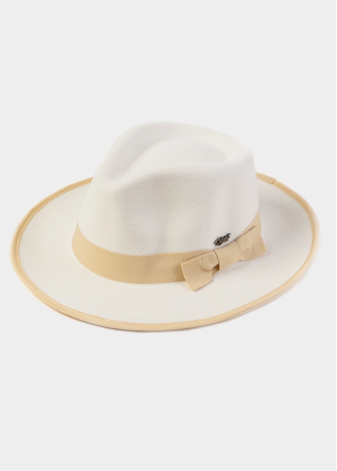 White Winter Hat w/ Beige Hatband