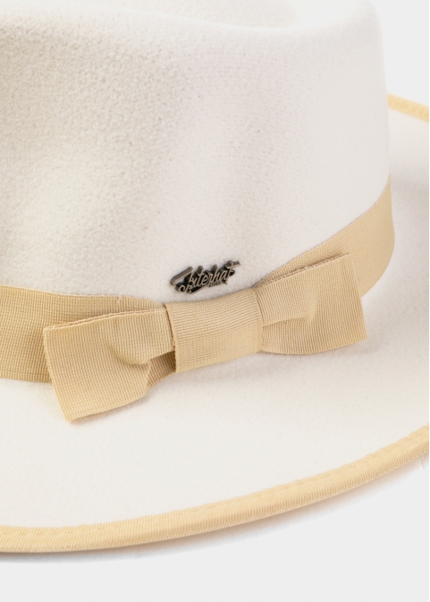 White Winter Hat w/ Beige Hatband
