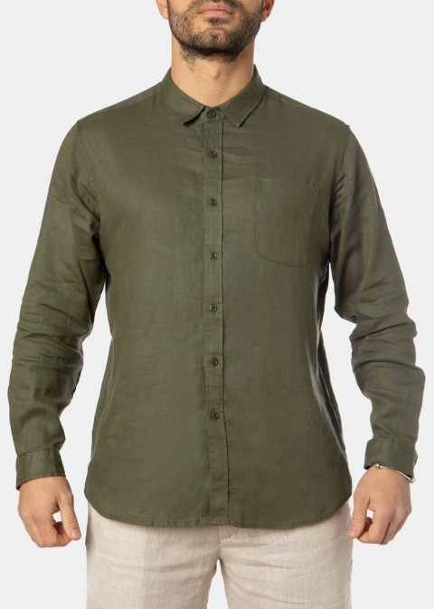 100% Linen Khaki Classic Shirt 