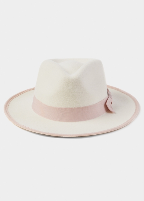 White Winter Hat w/ Pink Hatband