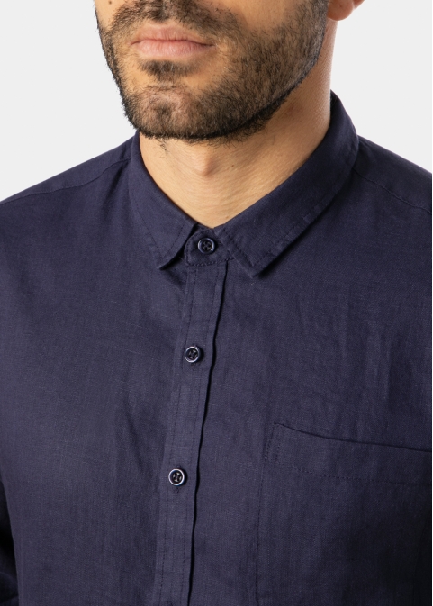 100% Linen Navy Blue Classic Shirt 