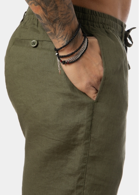 100% Linen Khaki Classic Shorts