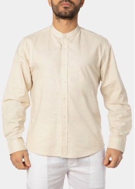 Linen - Cotton Beige Mao Shirt 