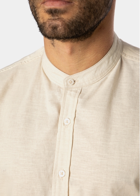 Linen - Cotton Beige Mao Shirt 
