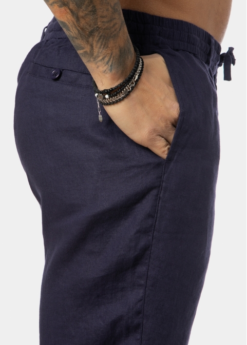 100% Linen Navy Blue Classic Shorts