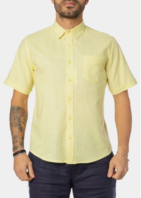Linen - Cotton Yellow Classic Shirt w/ Short Sleeves