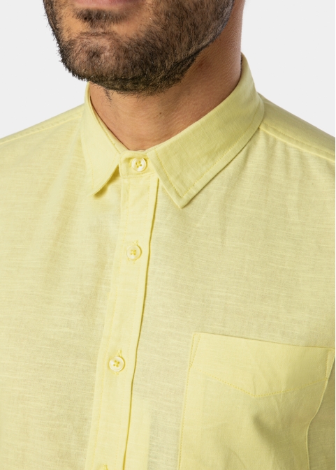 Linen - Cotton Yellow Classic Shirt w/ Short Sleeves