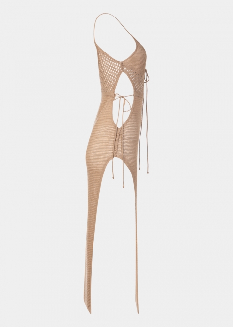 Beige Knitted Beachwear w/ Side Tears