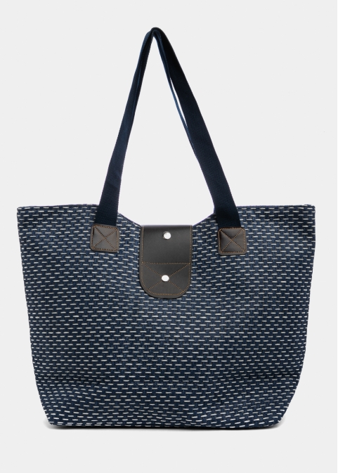 Blue Beach Bag w/ Leatherette Details