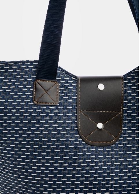 Blue Beach Bag w/ Leatherette Details