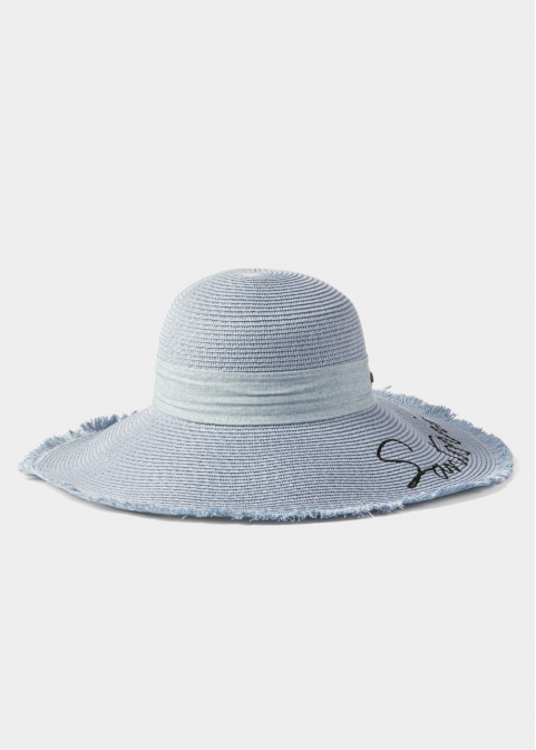 Light Blue "Santorini" Straw Hat w/ Light Blue Ribbon
