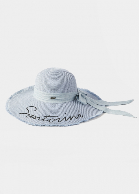 Light Blue "Santorini" Straw Hat w/ Light Blue Ribbon