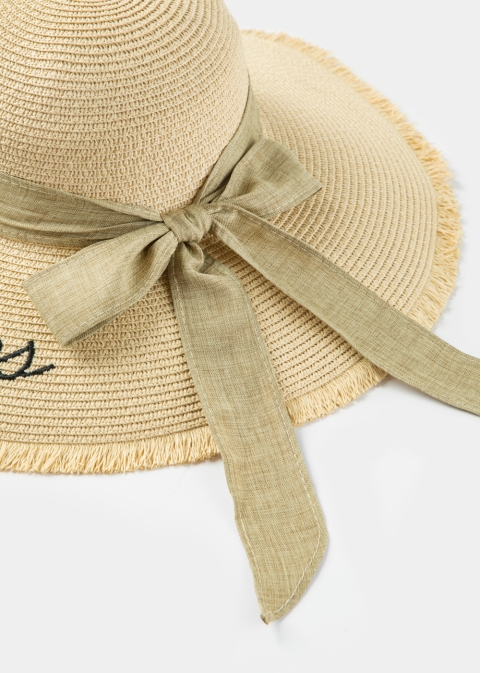 Beige "Zakynthos" Straw Hat w/ Beige Ribbon