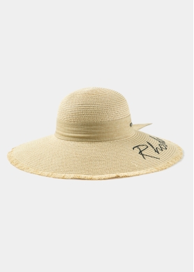 Beige "Rhodes" Straw Hat w/ Beige Ribbon