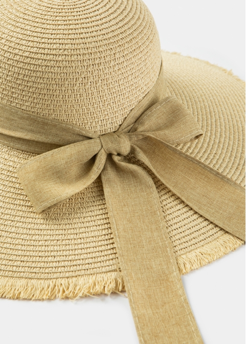 Beige "Rhodes" Straw Hat w/ Beige Ribbon